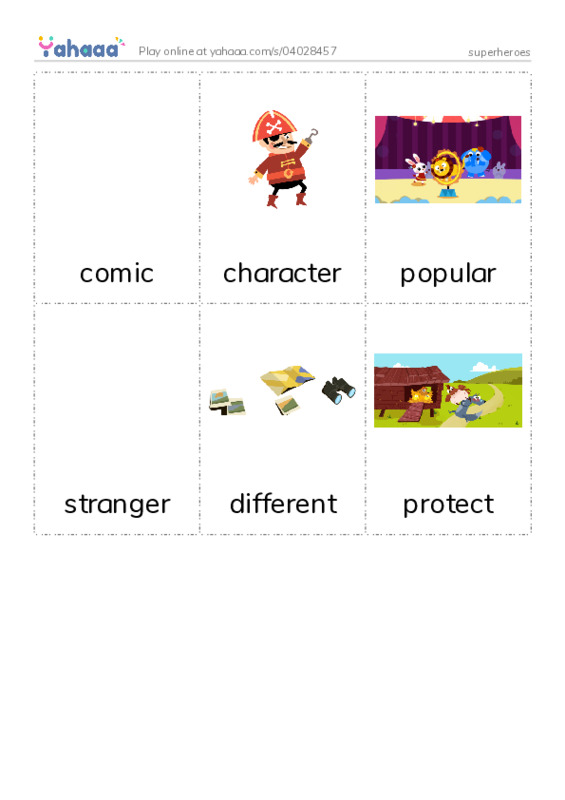 Picture flashcards worksheet for superheroes