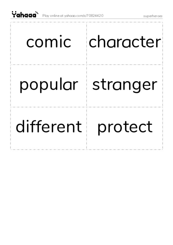 Word flashcards worksheet for superheroes