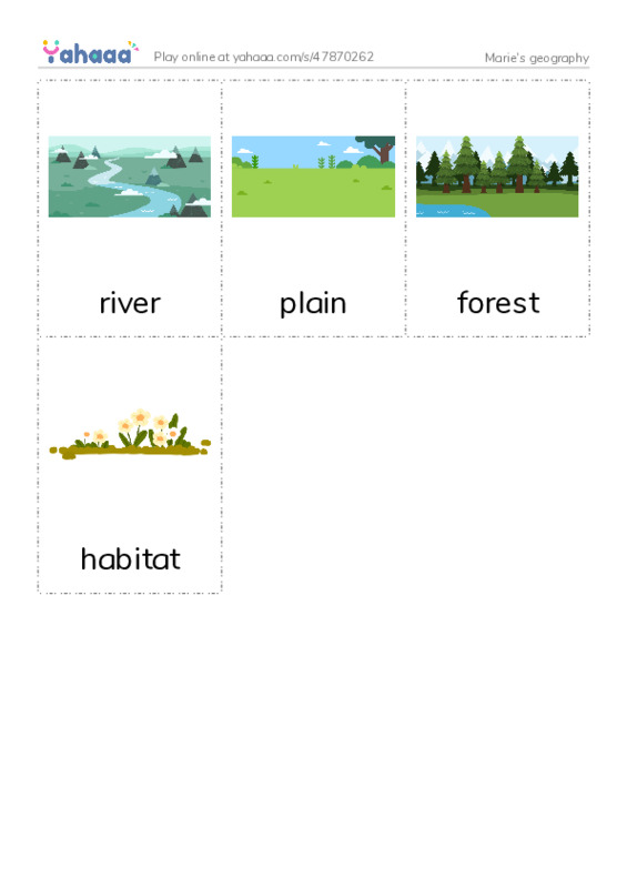 Picture flashcards worksheet for Marie's geography