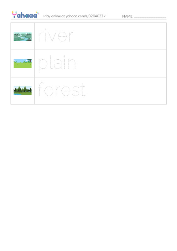 Picture and word rows worksheet for Marie's geography