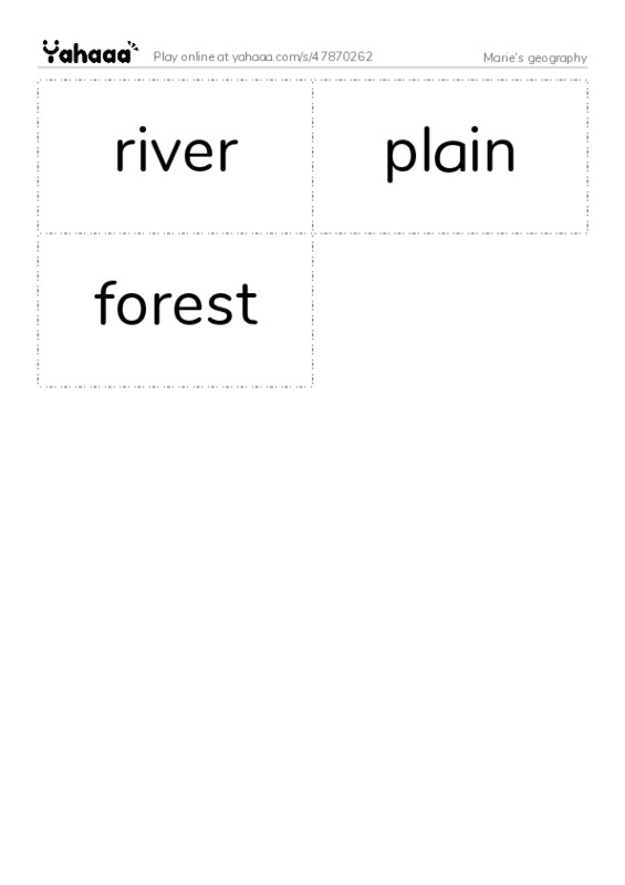 Word flashcards worksheet for Marie's geography