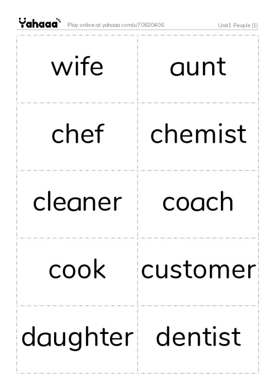 Word flashcards worksheet for Unit1 People (1)