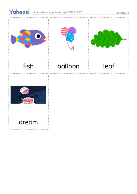 Picture flashcards worksheet for Adventure