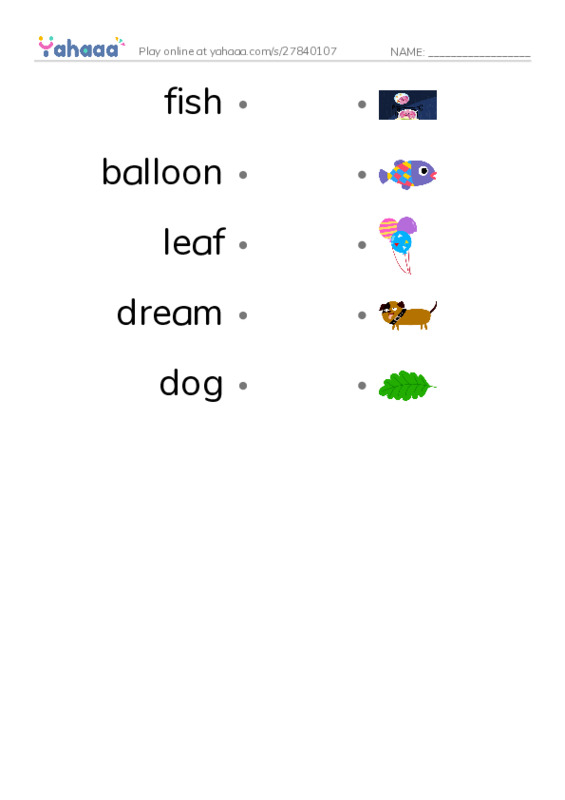 Draw a line to match worksheet for Adventure