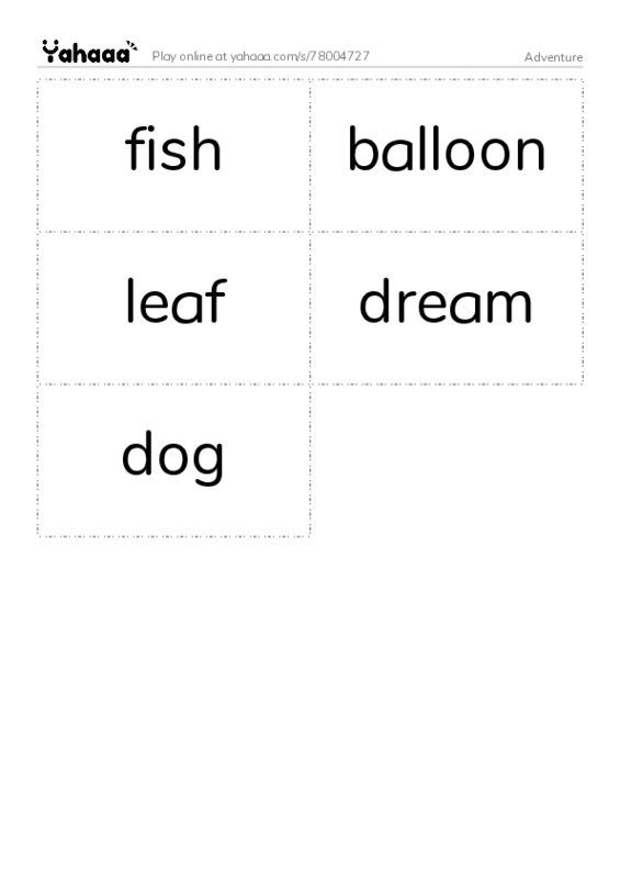 Word flashcards worksheet for Adventure