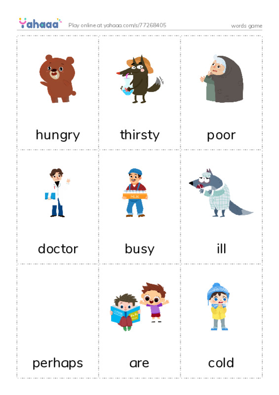 Picture flashcards worksheet for words game