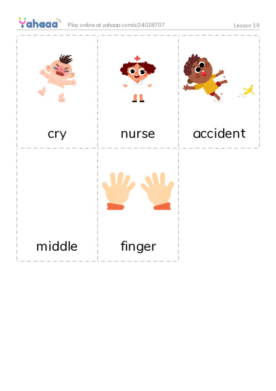 Picture flashcards worksheet for Lesson 19