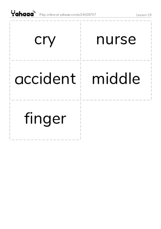 Word flashcards worksheet for Lesson 19
