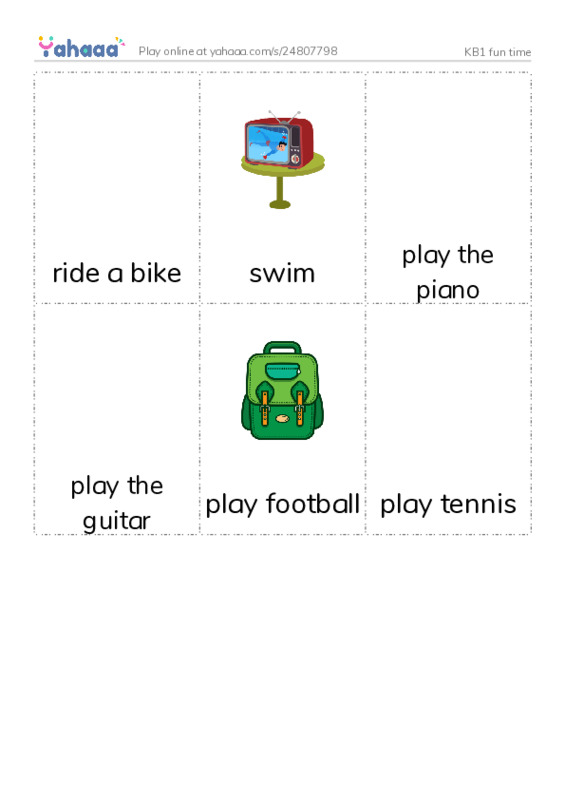 Picture flashcards worksheet for KB1 fun time