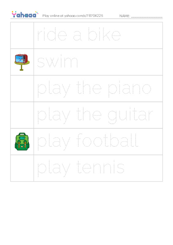 Picture and word rows worksheet for KB1 fun time