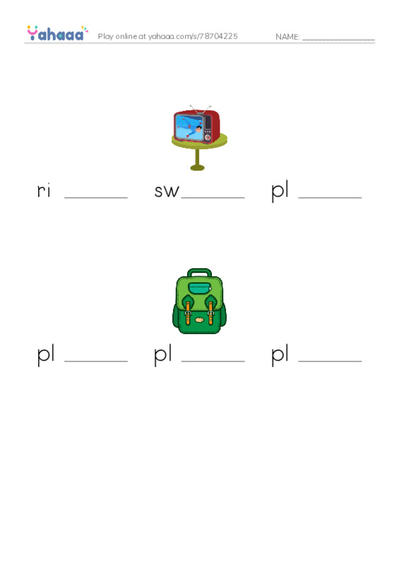 Finish the word worksheet for KB1 fun time