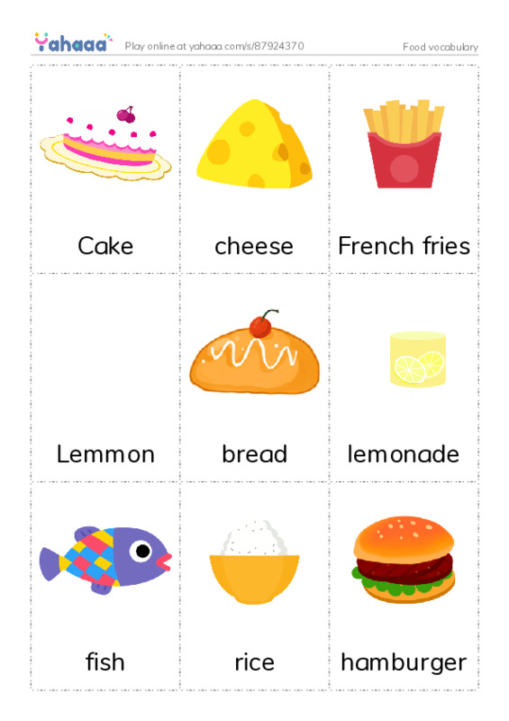Picture flashcards worksheet for Food vocabulary