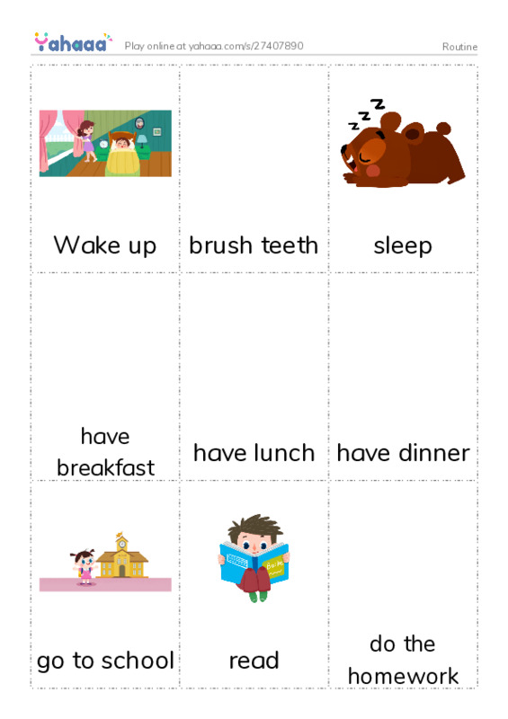 Picture flashcards worksheet for Routine