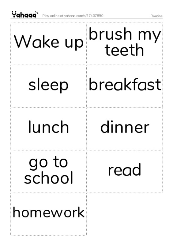 Word flashcards worksheet for Routine
