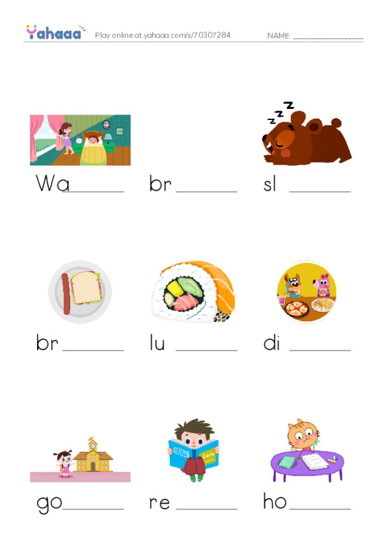 Finish the word worksheet for Routine