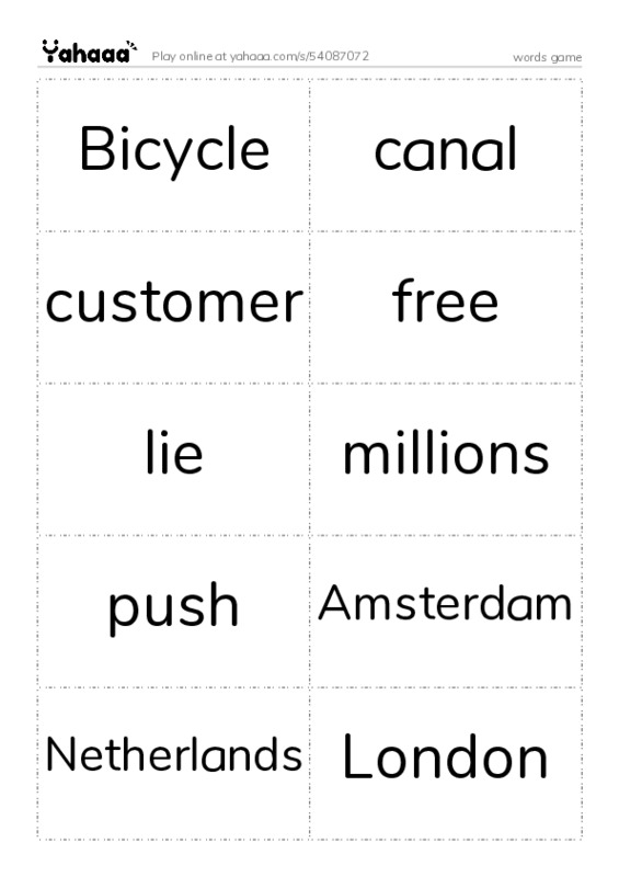 Word flashcards worksheet for words game