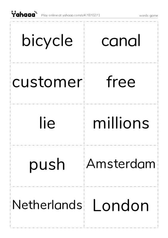 Word flashcards worksheet for words game
