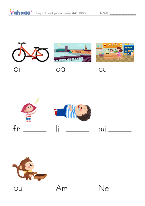 Finish the word worksheet for words game