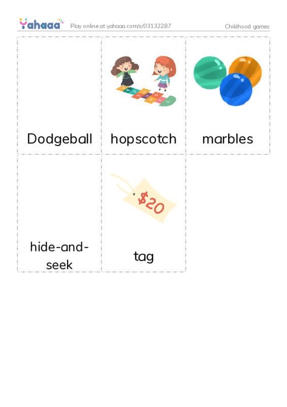 Picture flashcards worksheet for Childhood games