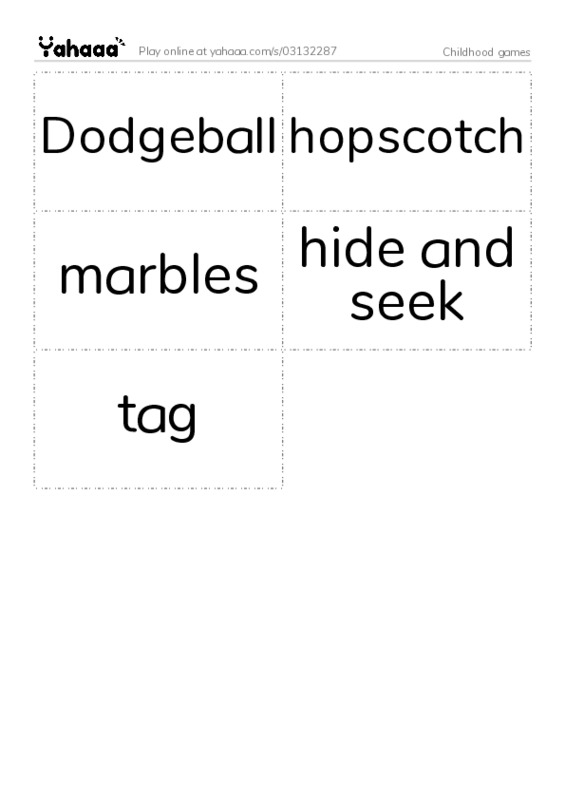 Word flashcards worksheet for Childhood games