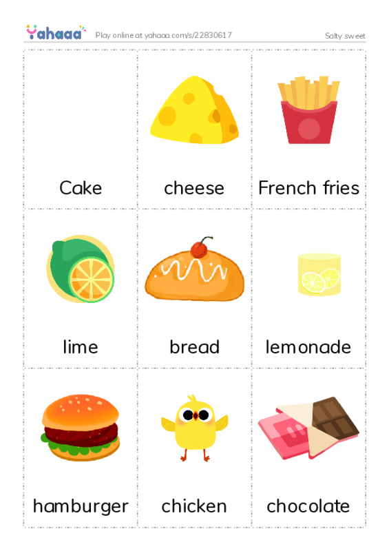 Picture flashcards worksheet for Salty sweet