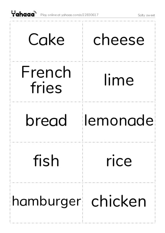 Word flashcards worksheet for Salty sweet