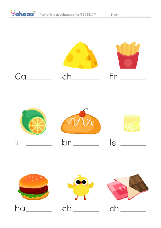 Finish the word worksheet for Salty sweet