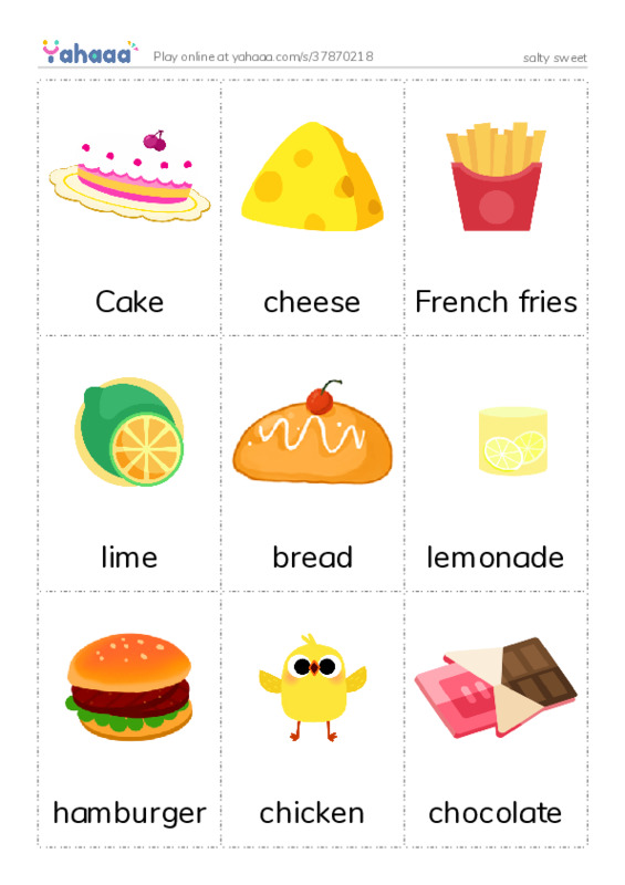 Picture flashcards worksheet for salty sweet
