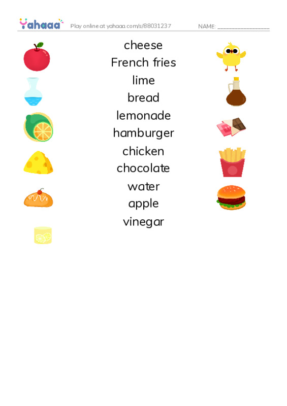 Match both sides worksheet for salty sweet