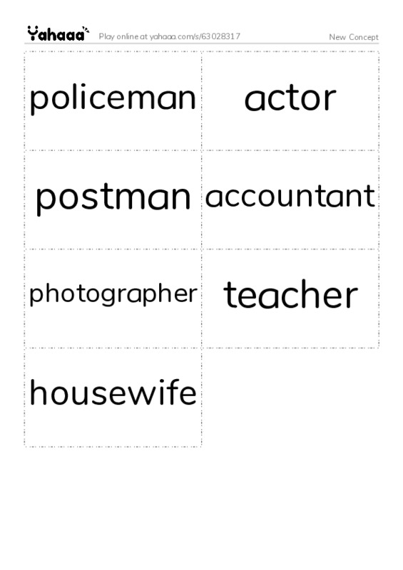 Word flashcards worksheet for New Concept