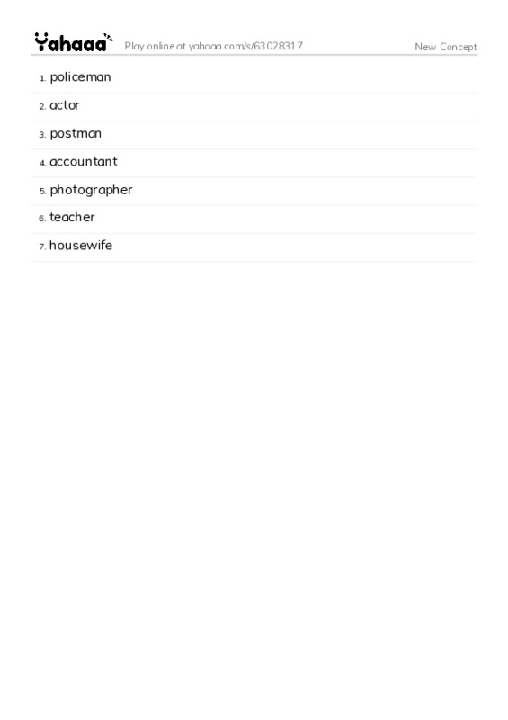 Word list with meanings worksheet for New Concept