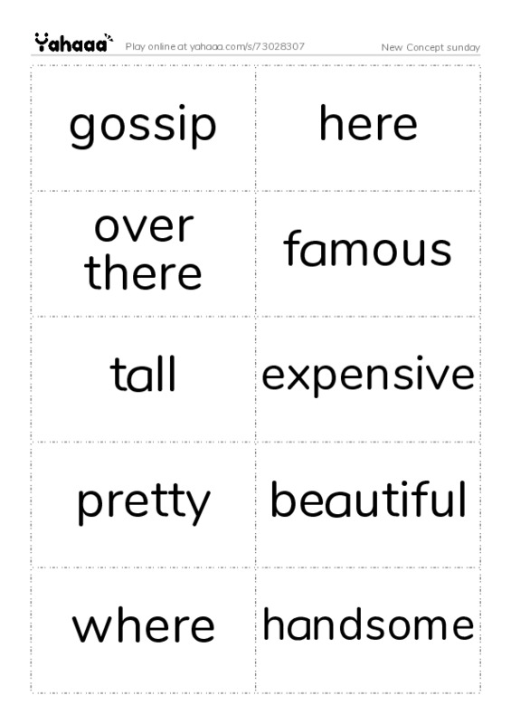 Word flashcards worksheet for New Concept sunday