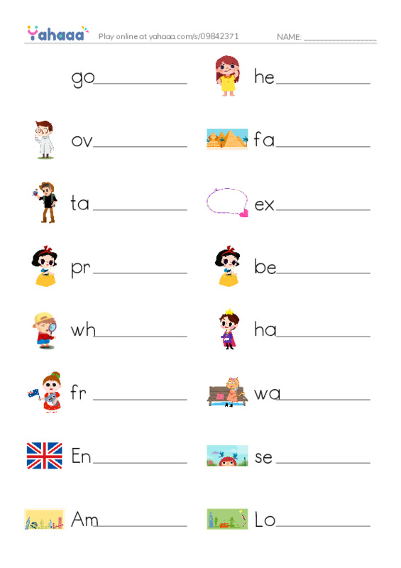Write the word rows worksheet for New Concept sunday