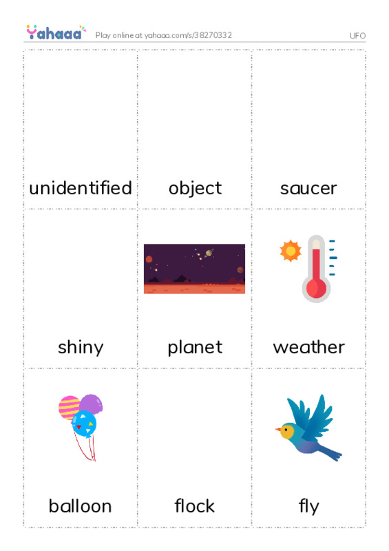 Picture flashcards worksheet for UFO