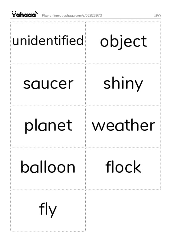 Word flashcards worksheet for UFO