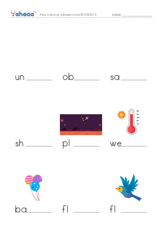 Finish the word worksheet for UFO