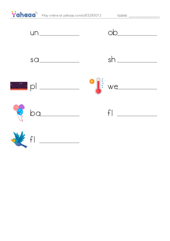Write the word rows worksheet for UFO