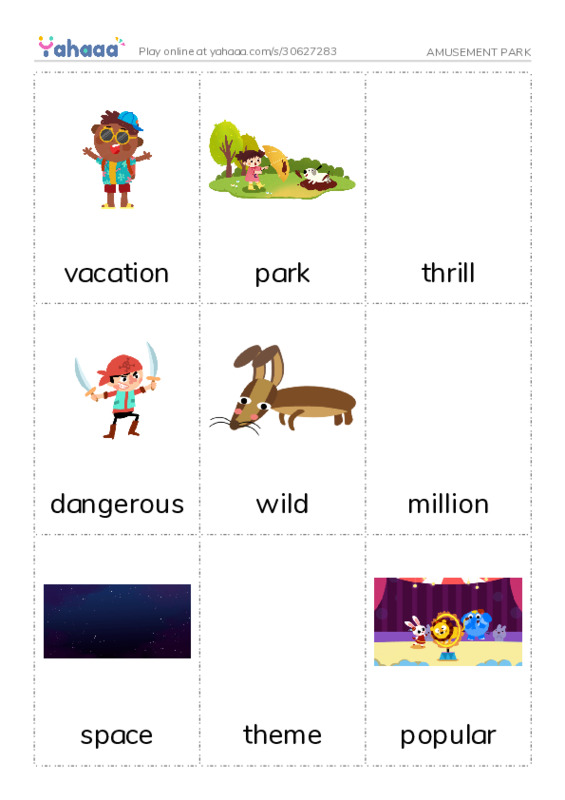 Picture flashcards worksheet for AMUSEMENT PARK