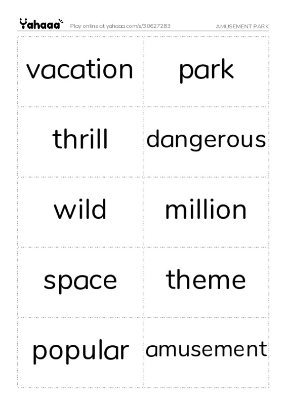 Word flashcards worksheet for AMUSEMENT PARK