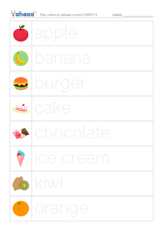 Picture and word rows worksheet for Kids Box 1 Unit 12