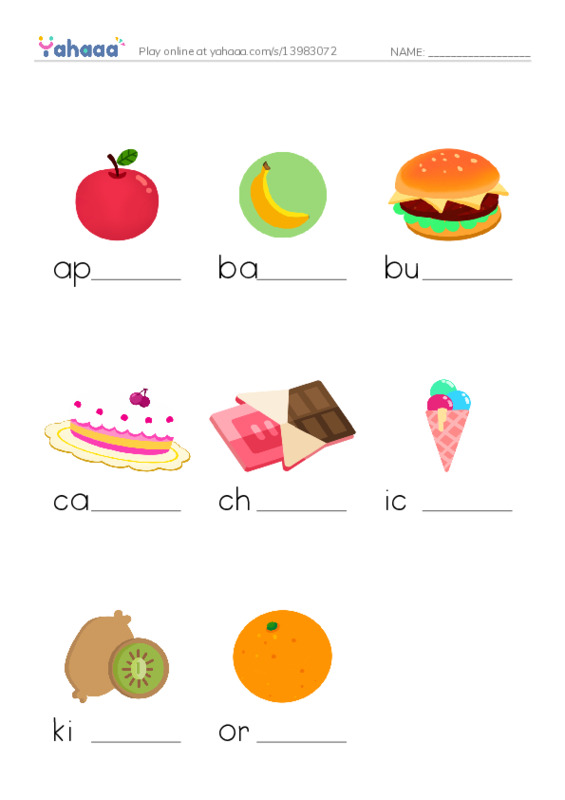 Finish the word worksheet for Kids Box 1 Unit 12