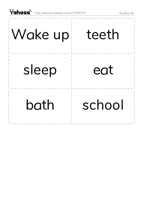 Word flashcards worksheet for Routine AD