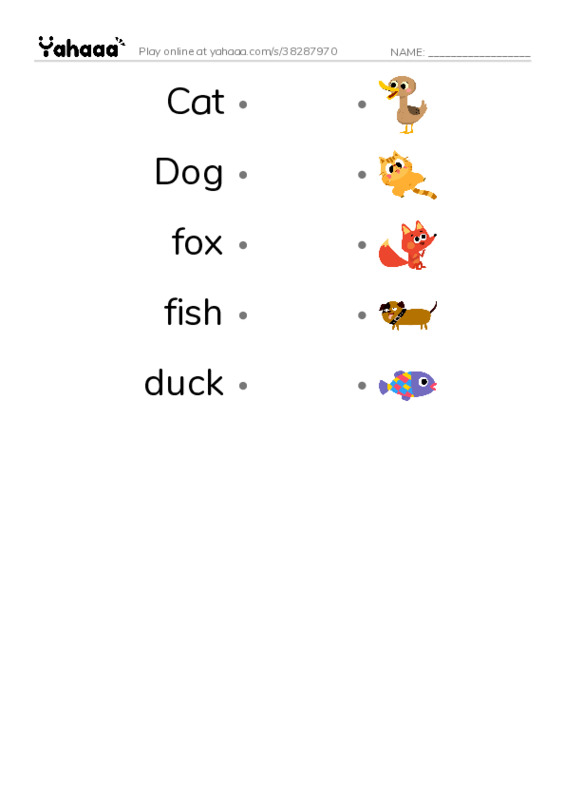 Draw a line to match worksheet for Animals