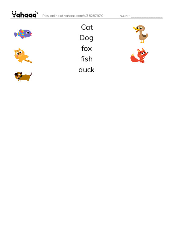 Match both sides worksheet for Animals