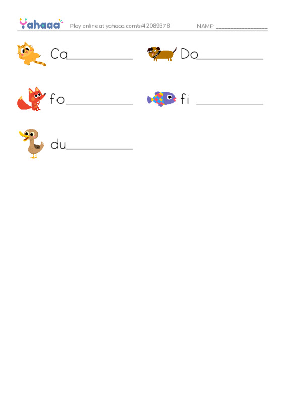 Write the word rows worksheet for Animals