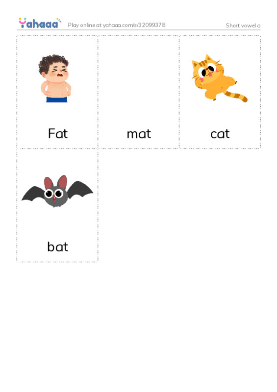 Picture flashcards worksheet for Short vowel a