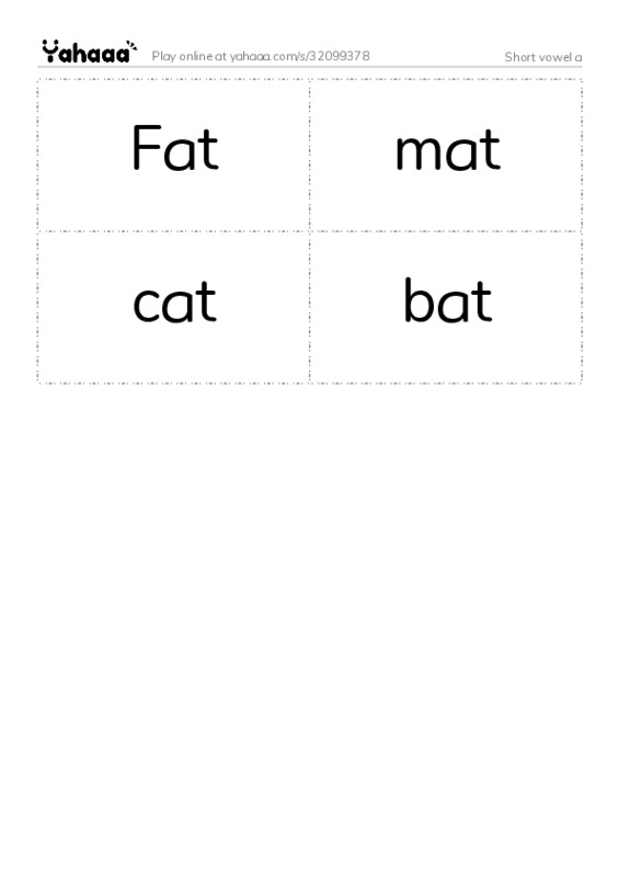Word flashcards worksheet for Short vowel a