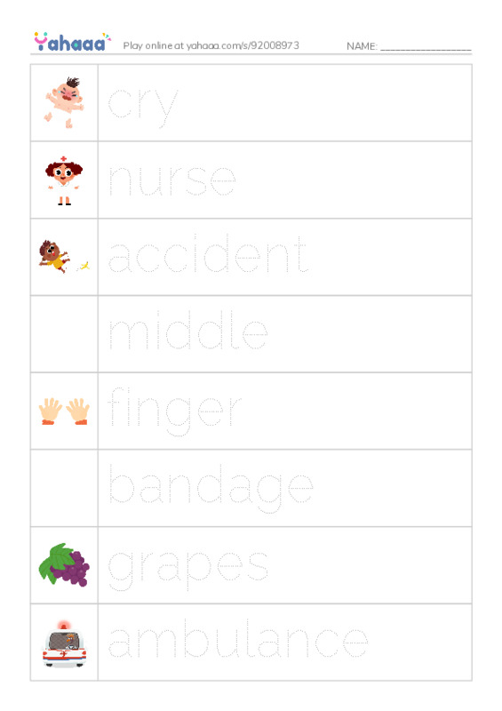 Picture and word rows worksheet for 19