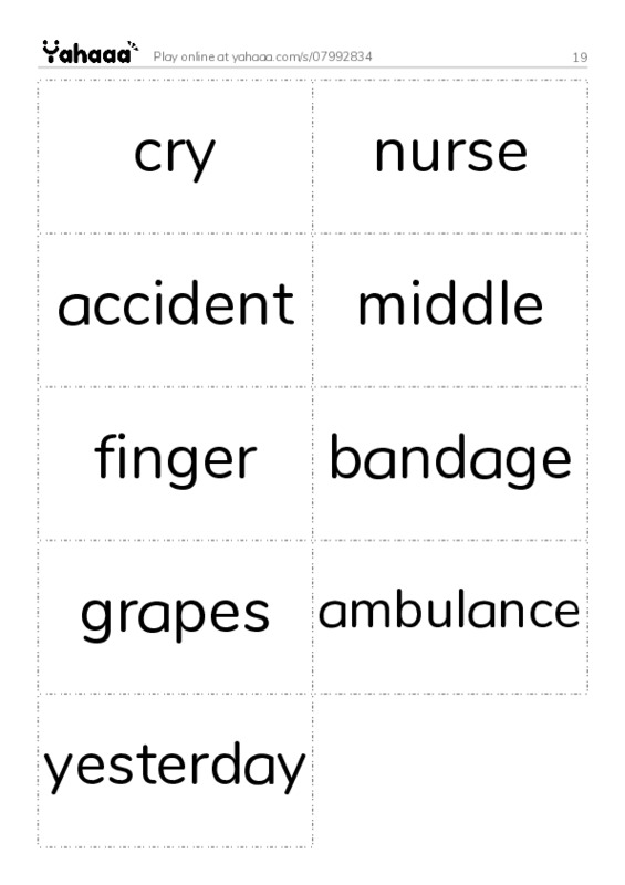 Word flashcards worksheet for 19