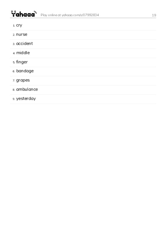 Word list with meanings worksheet for 19